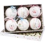 Ciao Set of 6 decoupage Christmas Tree Balls (Ø7,5cm) Merry Christmas Tree, Reindeer & Owl with Fabric Ribbon in giftbox