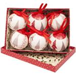Ciao Set of 6 decoupage Christmas Tree Balls (Ø7,5cm) Merry Christmas Style Trees with Fabric Ribbon in giftbox