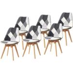 Chaises en bois gris foncé patchwork en hêtre en lot de 6 scandinaves 