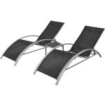 Chaises longues design Helloshop26 noires en aluminium en lot de 2 