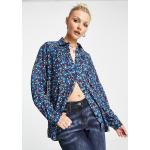 Chemises de créateur Moschino Love Moschino bleues à fleurs en viscose à motif fleurs à manches longues à manches longues Taille L classiques pour femme 