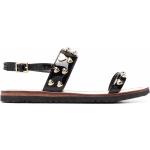 Sandales plates de créateur Moschino Love Moschino noires en cuir verni à clous à bouts ouverts Pointure 41 pour femme en promo 