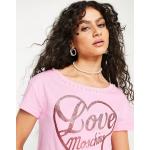 T-shirts basiques de créateur Moschino Love Moschino roses à logo à perles à manches courtes à col rond Taille M classiques pour femme en promo 