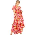 Lovedrobe Ladies Plus Size Summer Maxi Dresses for Women Flowers Short Sleeve Frilly Pull on Curve Lace High Waist Square Neck Robe, Red, 54 Femme