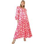 Robes de bal longues Lovedrobe roses à fleurs en polyester à motif fleurs maxi à manches longues à col en V Taille 3 XL plus size look casual pour femme 