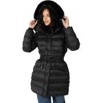 Lovedrobe Women's Winter Jacket Ladies Coat Quilted Puffa Padded Belted Pockets with Faux Fur Trim Puffer Outerwear Manteau, Black, 54 Femme