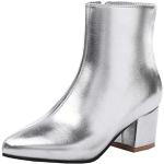 Low boots argentées à talons carrés à bouts pointus Pointure 40 look fashion pour femme en promo 