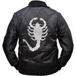 LP-FACON Drive Jacket - Ryan Gosling Scorpion Logo Blouson aviateur en satin blanc pour homme - Scorpion Jacket, Noir - Veste en satin, S