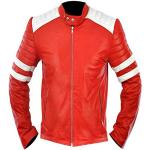 LP-FACON Fight Club Jacket Brad Pitt Tyler Durden Mayhem Veste de motard r?tro en cuir ? rayures rouges et blanches - Rouge - M