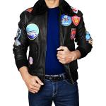 LP-FACON Veste en cuir pour homme Tom Cruise USAAF G1 - Col en fourrure amovible - Plusieurs patchs, Cuir véritable noir - Fourrure amovible, L
