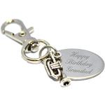 LT101 Porte-clés trompette Happy Birthday Grandad dans une pochette cadeau, Argenté., Taille unique