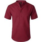 Chemises saison été rouge bordeaux en denim en lin lavable à la main à manches courtes Taille 3 XL look casual pour homme 