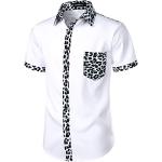 Chemises en jean blanches à effet léopard à motif Afrique lavable en machine à manches courtes Taille S rétro pour homme 
