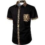 Chemises en jean noires à effet léopard à motif Afrique lavable en machine à manches courtes Taille XL rétro pour homme 