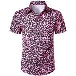 Chemises roses à effet zèbre à motif serpents à manches courtes lavable en machine à manches courtes Taille XL look Rock pour homme 