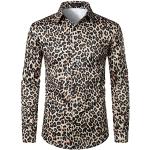Chemises kaki à effet léopard imprimées lavable en machine à manches longues Taille L look Rock pour homme 