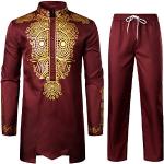 Pantalons de costume rouge bordeaux imprimé africain à motif Afrique lavable en machine Taille S style ethnique pour homme 