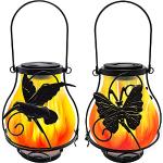 Lanternes solaires en verre à motif papillons 