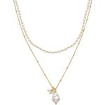 Colliers Luxenter blancs en or à perles de perles 18 carats look fashion pour femme 