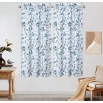 Rideaux bleu canard à fleurs en polyester Semi-transparents en lot de 2 rétro 