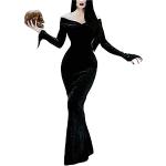 Déguisements d'Halloween de soirée noirs en velours La Famille Addams Morticia Addams Taille XS look fashion pour femme 