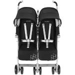Maclaren Twin Techno Poussette double pour nouveaux-nés jusqu’à 15 kg, un enfant dans chaque siège, légère et compacte, capote extensible UPF 50+, avec housse de protection contre la pluie - Noir
