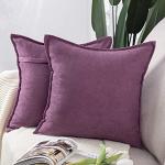 Housses de coussin violettes en chenille à franges en lot de 2 65x65 cm 