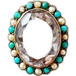 Broches en or turquoise en cuir synthétique à perles 9 carats art nouveau pour femme 