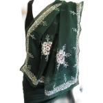 Robes en soie de mariage vert foncé imprimé Indien à sequins Taille L look vintage pour femme 