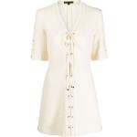 Robes courtes Maje blanches en coton mélangé à manches courtes à col en V Taille XS pour femme en promo 