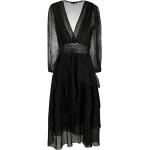 Robes plissées Maje noires en viscose métalliques à manches longues à col en V Taille XS pour femme en promo 