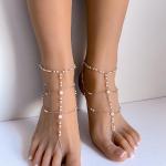 Sandales de mariage dorées à perles pour femme 