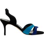 Sandales à talons Manolo Blahnik bleues en cuir de veau à bouts ouverts Pointure 37 avec un talon entre 7 et 9cm look fashion pour femme 