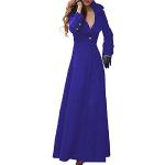 Manteau Long Trench Coat Femme Hiver Vestes Fausse En Laine Slim Revers Poche Parka Outwear Coats Cardigan (L(EU36), Blue foncé)