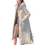 Doudounes en cuir beiges à carreaux en velours à capuche à manches longues Taille L plus size look fashion pour femme 
