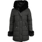 Manteaux Rockabilly de QED London - Doudoune à Capuche Bords Fourrure - S à XL - pour Femme - noir