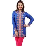 MapleClothing Indien Kurti Tunique Top Imprimé Indienne Femme (Bleu, S)