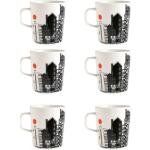 Marimekko Set de 6 gobelet Oiva/Siirtolapuutarha blanc, noir, orange H 9,5cm / Ø 8cm