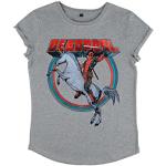 Marvel Shirt à Manches roulées pour Femme Motif Deadpool on Unicorn, Gris