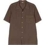 Chemises Massimo Alba marron chocolat en lin à manches courtes classiques pour homme 