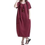 MatchLife Femmes O-Cou Top Manches Courtes Robe-Style3-Rouge-2XL