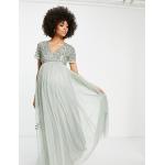 Robes de grossesse longues Maya Maternity vertes en tulle à sequins longues à manches courtes Taille M classiques pour femme en promo 