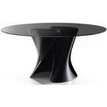MDF ITALIA table ronde S TABLE 140 cm (Laqu noir - structure en Ceramilux / pleateau en cristal tremp fum)
