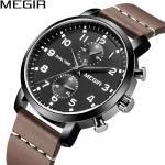 MEGIR 2021 mode montre à Quartz en cuir marron pour hommes étanche chronographe Sport montres homme horloge heure