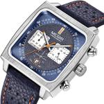 MEGIR Montre-bracelet rectangulaire pour homme avec chronographe à quartz analogique et bracelet en cuir ML2182G