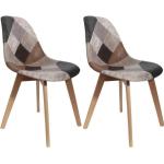 Chaises en bois marron patchwork en cuir synthétique en lot de 2 scandinaves 