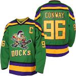 Men Mighty Ducks 33 Greg Goldberg 96 Charlie Conway 99 Adam Banks Maillot de hockey sur glace cousu, Vert 96, Taille 3XL