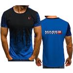 T-shirts bleus à manches courtes Mass Effect respirants à manches courtes Taille L look fashion pour homme 