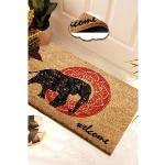 Paillassons bienvenue Menzzo noirs imprimé Indien en fibre de coco à motif éléphants 