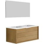 Meuble de salle de bain SORENTO couleur chêne clair 120 cm + plan double vasque STYLE + miroir DEKO 120x60cm